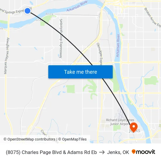 (8075) Charles Page Blvd & Adams Rd Eb to Jenks, OK map