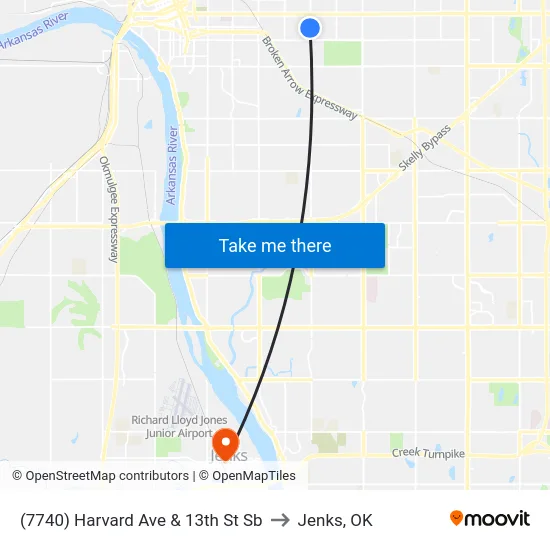 (7740) Harvard Ave & 13th St Sb to Jenks, OK map