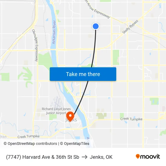 (7747) Harvard Ave & 36th St Sb to Jenks, OK map