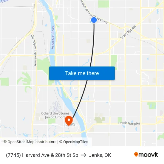 (7745) Harvard Ave & 28th St Sb to Jenks, OK map