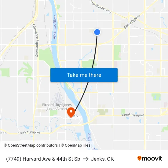 (7749) Harvard Ave & 44th St Sb to Jenks, OK map