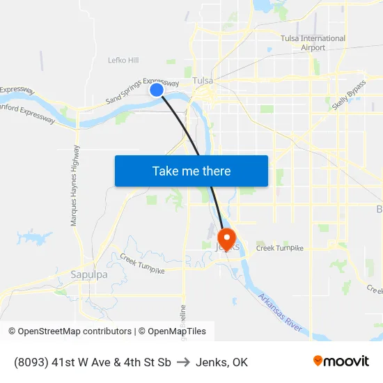 (8093) 41st W Ave & 4th St Sb to Jenks, OK map