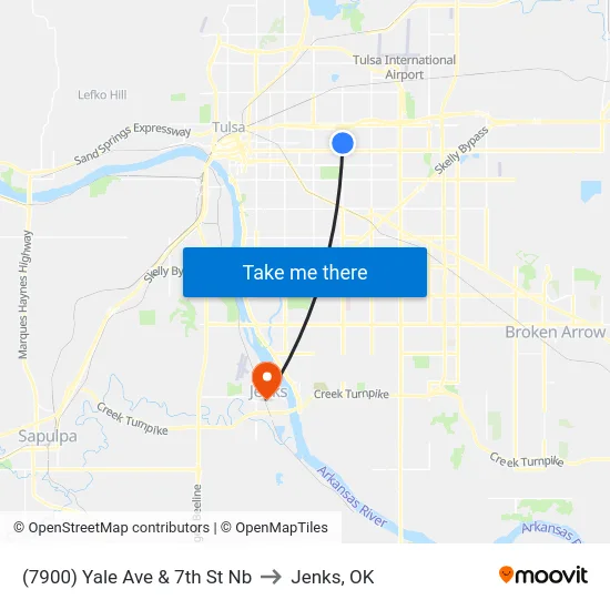 (7900) Yale Ave & 7th St Nb to Jenks, OK map