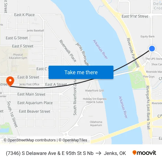 (7346) S Delaware Ave & E 95th St S Nb to Jenks, OK map