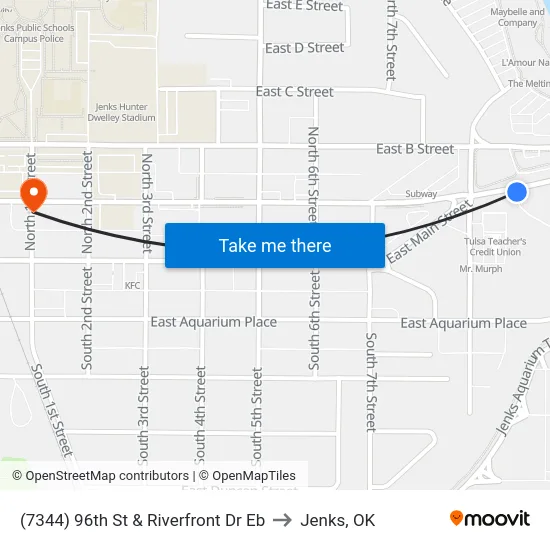 (7344) 96th St & Riverfront Dr Eb to Jenks, OK map