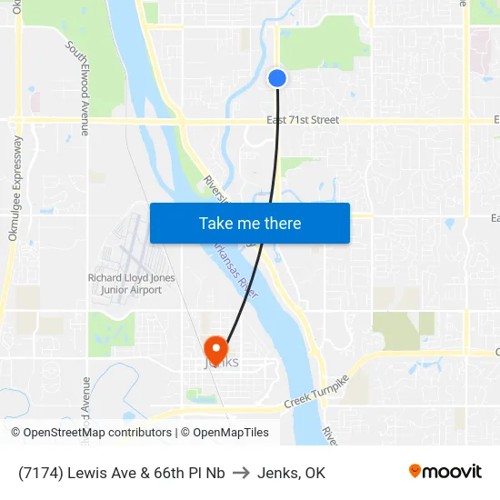 (7174) Lewis Ave & 66th Pl Nb to Jenks, OK map