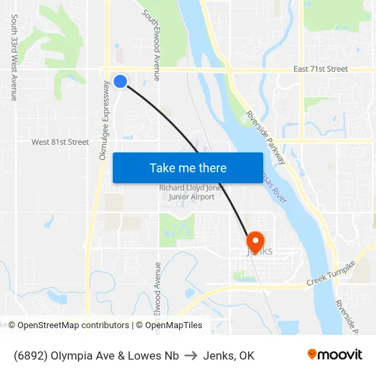 (6892) Olympia Ave & Lowes Nb to Jenks, OK map