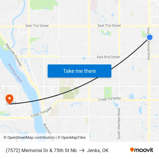 (7572) Memorial Dr & 75th St Nb to Jenks, OK map