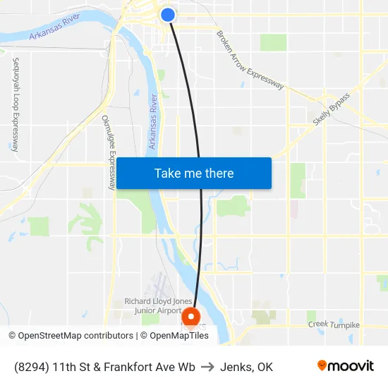 (8294) 11th St & Frankfort Ave Wb to Jenks, OK map