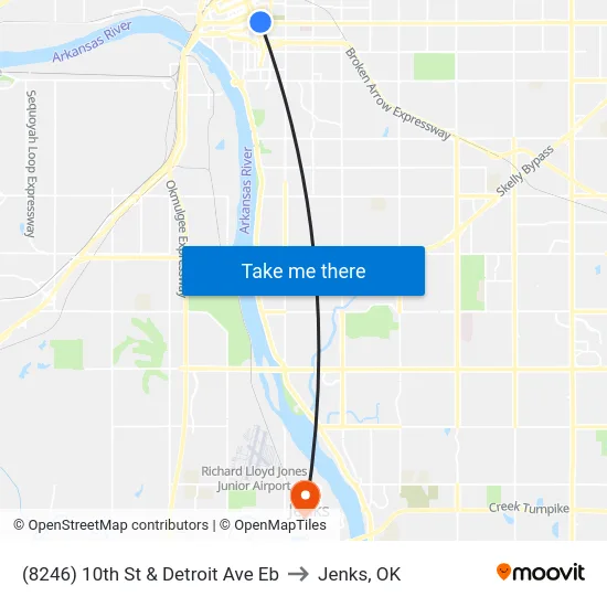 (8246) 10th St & Detroit Ave Eb to Jenks, OK map