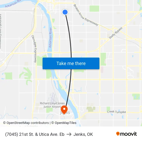 (7045) 21st St. & Utica Ave. Eb to Jenks, OK map