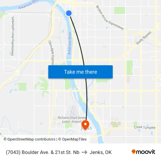 (7043) Boulder Ave. & 21st St. Nb to Jenks, OK map