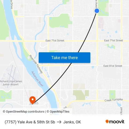 (7757) Yale Ave & 58th St Sb to Jenks, OK map