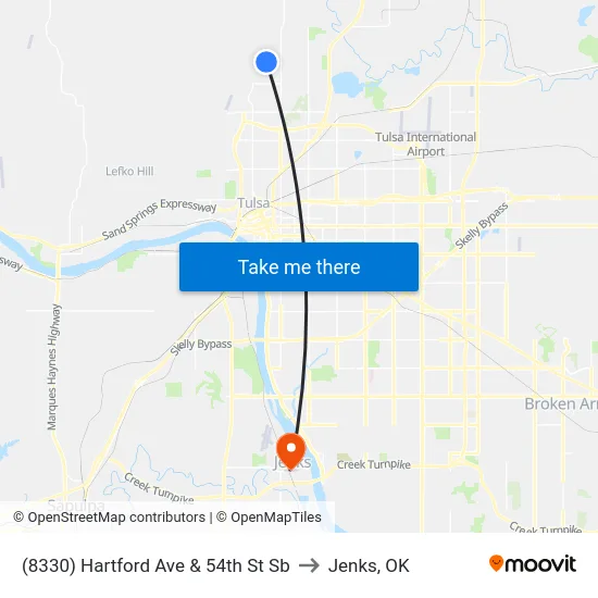 (8330) Hartford Ave & 54th St Sb to Jenks, OK map