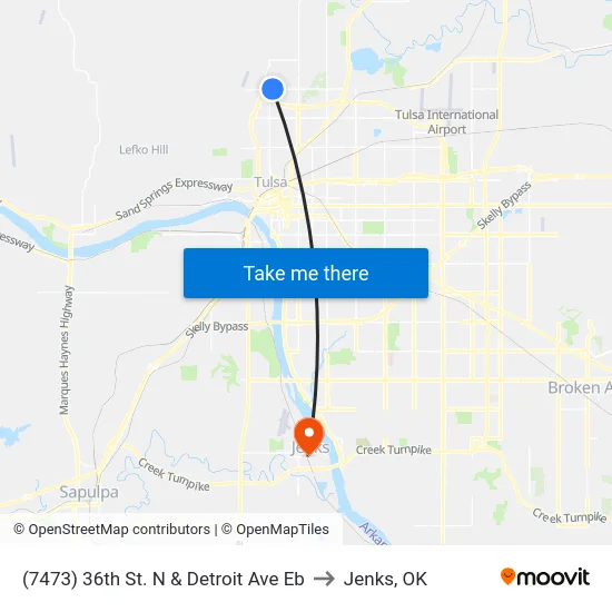(7473) 36th St. N &  Detroit Ave Eb to Jenks, OK map