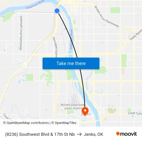 (8236) Southwest Blvd & 17th St Nb to Jenks, OK map
