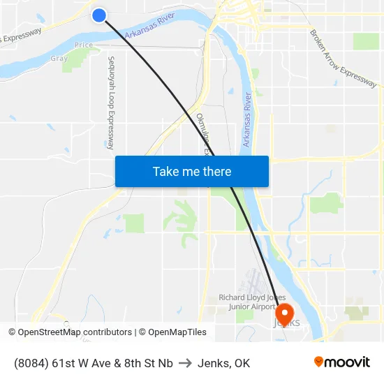 (8084) 61st W Ave & 8th St Nb to Jenks, OK map