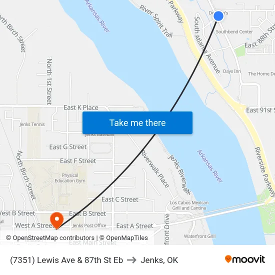 (7351) Lewis Ave & 87th St Eb to Jenks, OK map