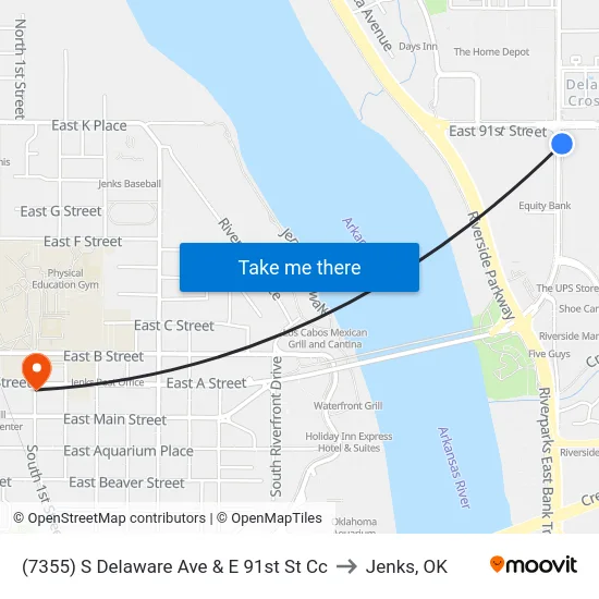 (7355) S Delaware Ave & E 91st St Cc to Jenks, OK map