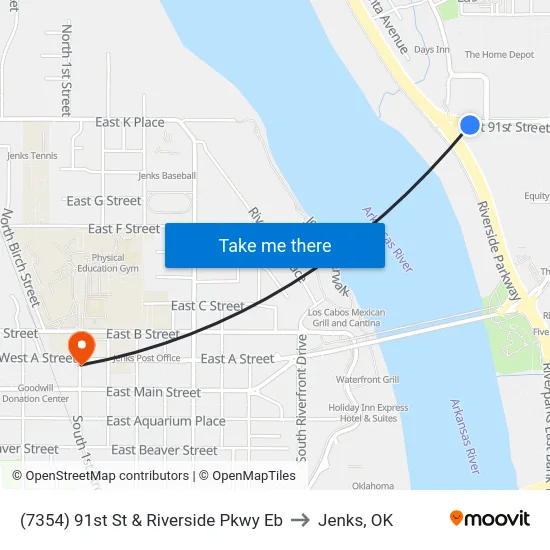 (7354) 91st St & Riverside Pkwy Eb to Jenks, OK map