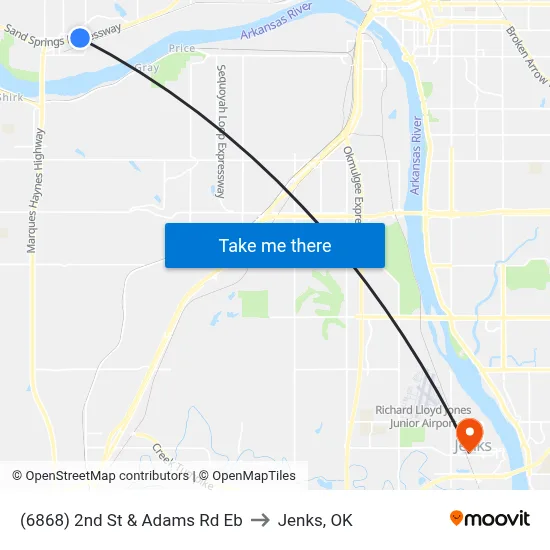 (6868) 2nd St & Adams Rd Eb to Jenks, OK map