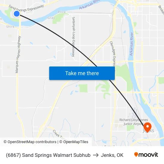 (6867) Sand Springs Walmart Subhub to Jenks, OK map
