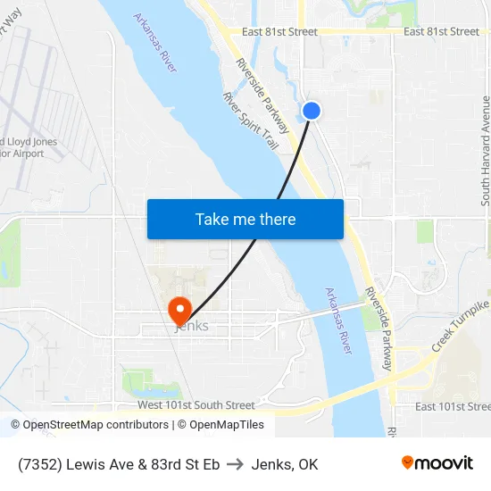 (7352) Lewis Ave & 83rd St Eb to Jenks, OK map