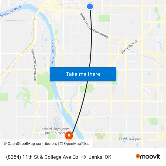 (8254) 11th St & College Ave Eb to Jenks, OK map