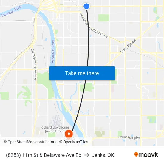 (8253) 11th St & Delaware Ave Eb to Jenks, OK map