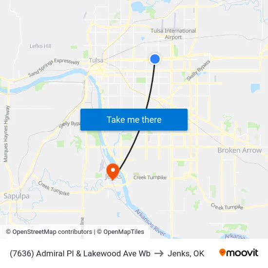 (7636) Admiral Pl & Lakewood Ave Wb to Jenks, OK map