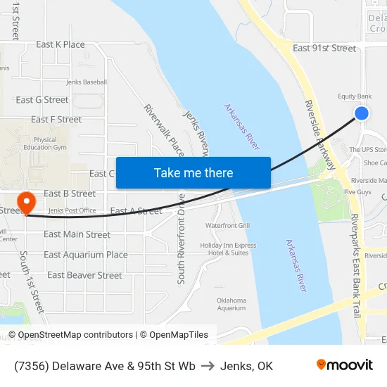 (7356) Delaware Ave & 95th St Wb to Jenks, OK map