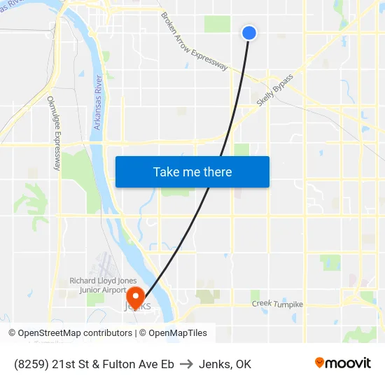 (8259) 21st St & Fulton Ave Eb to Jenks, OK map