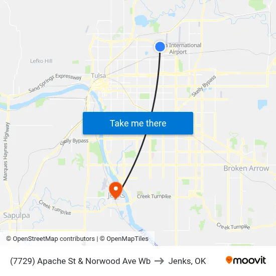 (7729) Apache St & Norwood Ave Wb to Jenks, OK map