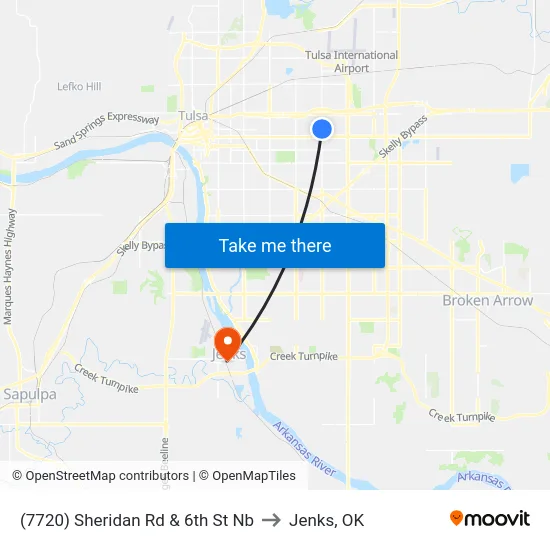 (7720) Sheridan Rd & 6th St Nb to Jenks, OK map