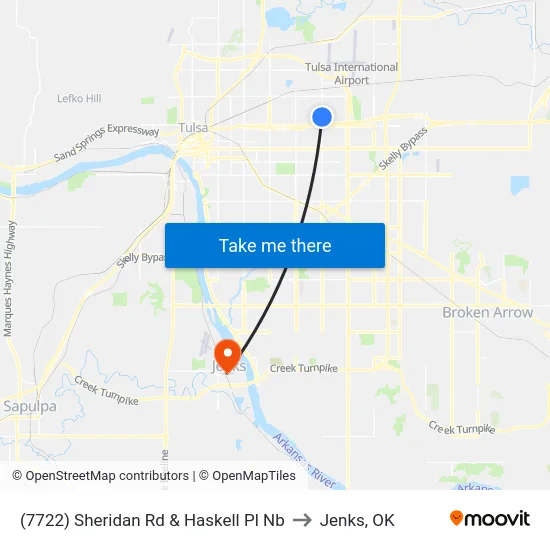 (7722) Sheridan Rd & Haskell Pl Nb to Jenks, OK map