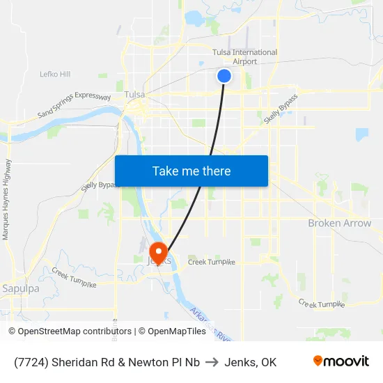 (7724) Sheridan Rd & Newton Pl Nb to Jenks, OK map
