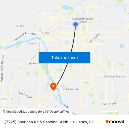 (7725) Sheridan Rd & Reading St Nb to Jenks, OK map