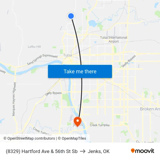 (8329) Hartford Ave & 56th St Sb to Jenks, OK map