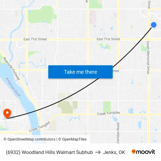 (6932) Woodland Hills Walmart Subhub to Jenks, OK map