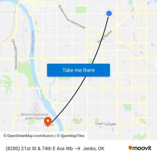 (8280) 21st St & 74th E Ave Wb to Jenks, OK map