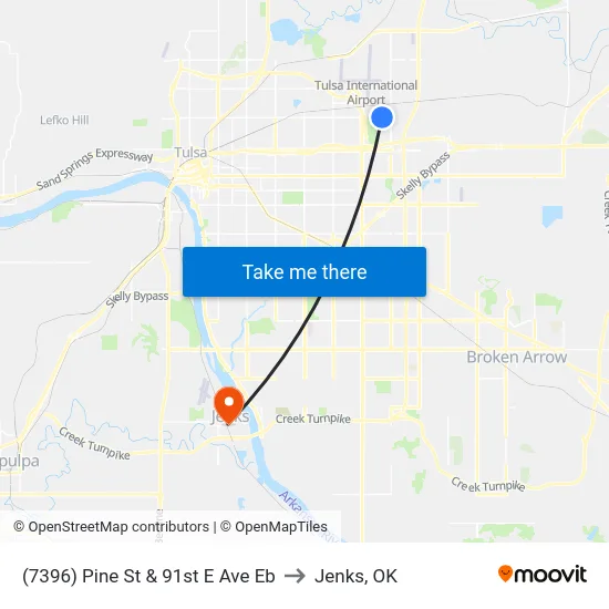 (7396) Pine St & 91st E Ave Eb to Jenks, OK map