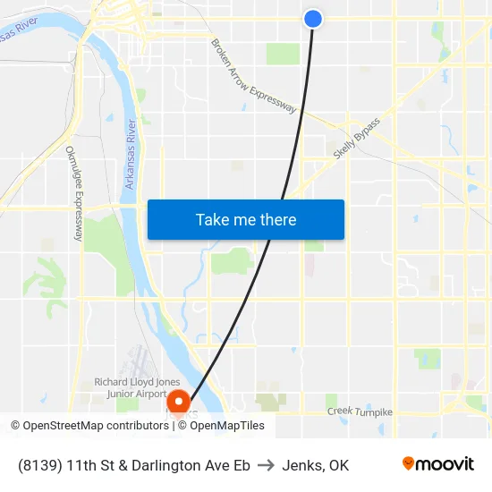 (8139) 11th St & Darlington Ave Eb to Jenks, OK map