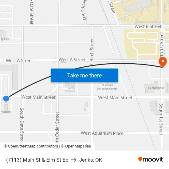 (7113) Main St & Elm St Eb to Jenks, OK map