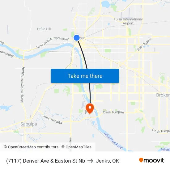 (7117) Denver Ave & Easton St Nb to Jenks, OK map