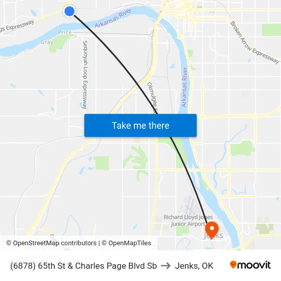(6878) 65th St & Charles Page Blvd Sb to Jenks, OK map
