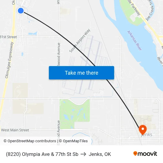 (8220) Olympia Ave & 77th St Sb to Jenks, OK map
