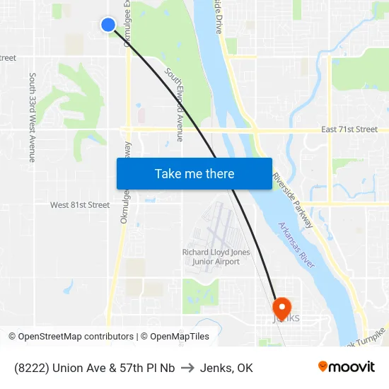 (8222) Union Ave & 57th Pl Nb to Jenks, OK map