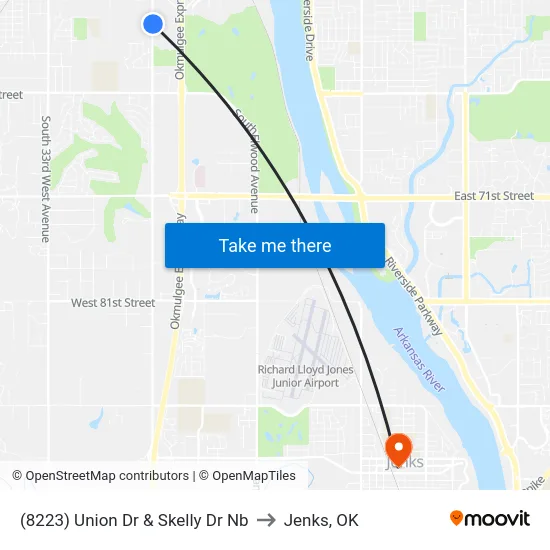 (8223) Union Dr & Skelly Dr Nb to Jenks, OK map