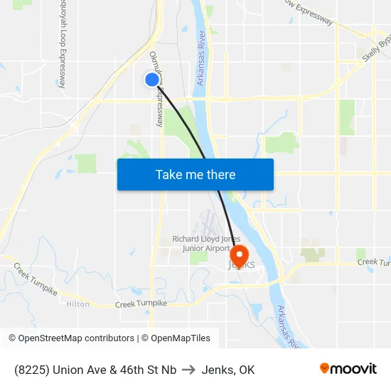 (8225) Union Ave & 46th St Nb to Jenks, OK map
