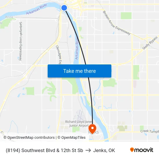 (8194) Southwest Blvd & 12th St Sb to Jenks, OK map